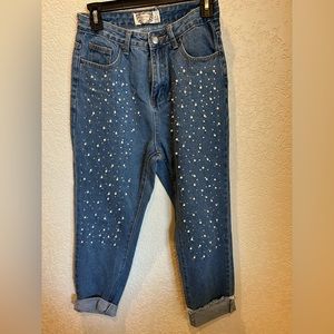 Boohoo denim jeans. Rhinestone and pearl size 6